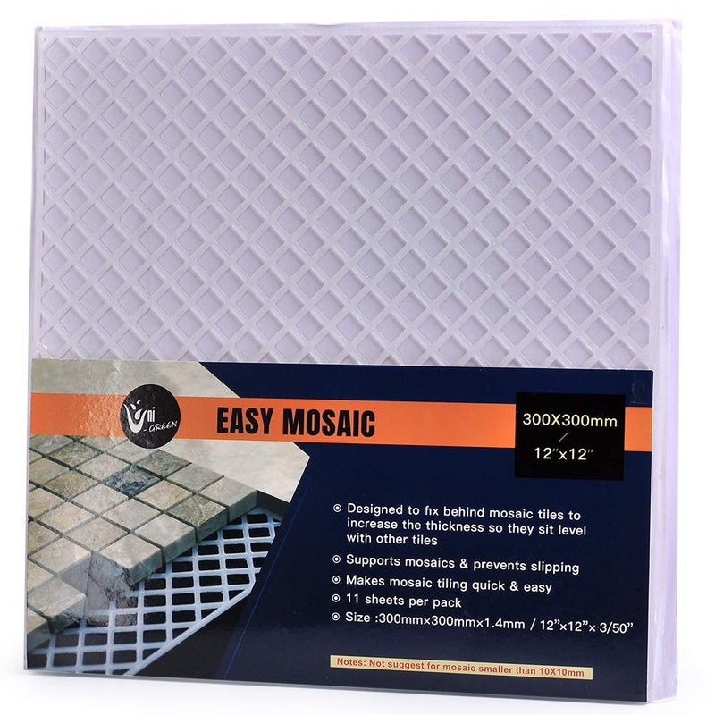Uni-Green Mosaic Mesh Back with Strong Adhesive for Mosaic Tile Installation 12X12 (11pcs/Pack) for Children Handmade Crystal Craft for Bathroom Kitchen Home Decoration DIY Art Projects. - Image 1